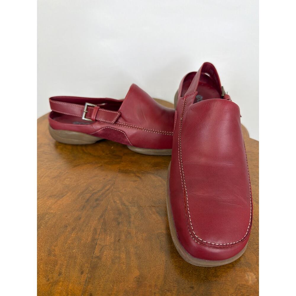 Ecco Red Leather Adjustable Heel Strap Comfort Loafers Made Portugal NIB 10.5